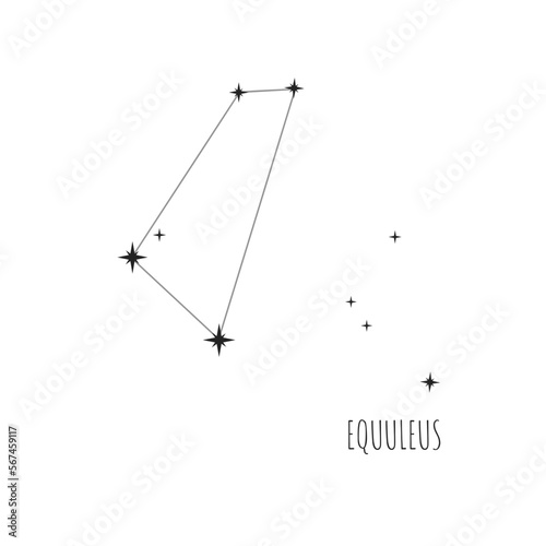 Simple constellation scheme Equuleus, Big Dipper. Doodle, sketch, drawn style, set of linear icons of all 88 constellations. Isolated on white background
