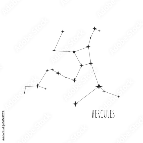 Simple constellation scheme Hercules, Big Dipper. Doodle, sketch, drawn style, set of linear icons of all 88 constellations. Isolated on white background
