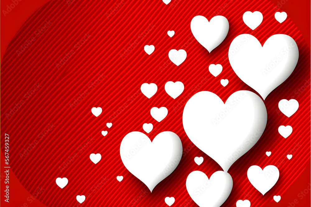 Vector horizontal background with white hearts on red background. Modern hand drawn design for valentine day, mothers day or love concepts made with Generative AI technology