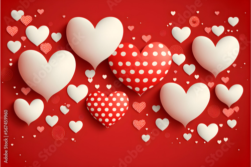 Vector horizontal background with white hearts on red background. Modern hand drawn design for valentine day, mothers day or love concepts made with Generative AI technology