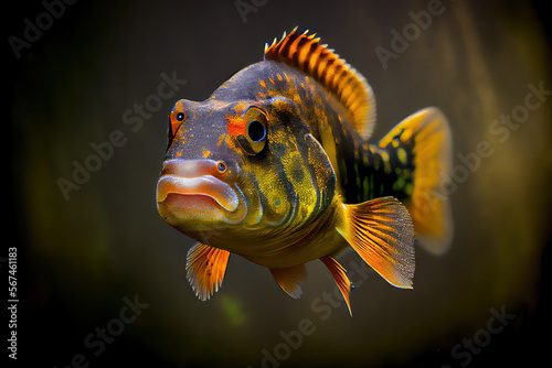Peacock bass fish, generative AI photo