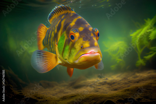 Peacock bass fish, generative AI photo