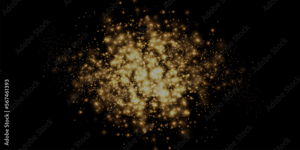  Golden effect glow, glare, explosion, glitter, sun glare, sparks and stars on black background