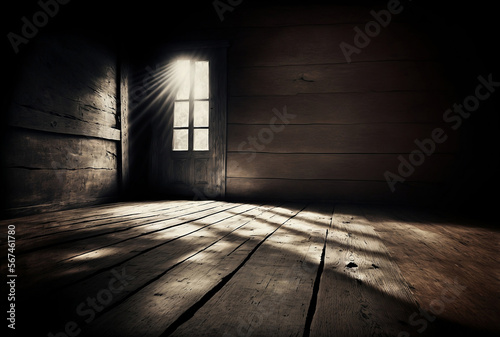 background of old dark wooden room with sunlight