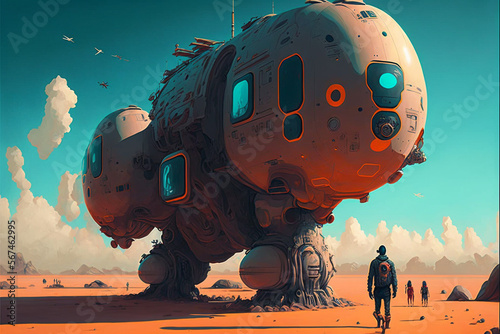 Futuristic Worlds and Advanced Technology, Future Spacecraft Illustration. Ai generated