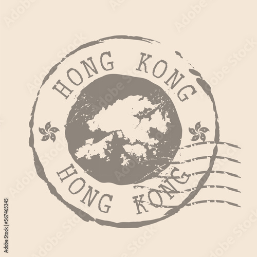 Stamp Postal of Hong Kong. Map Silhouette rubber Seal.  Design Retro Travel. Seal Map Hong Kong of China grunge  for your design.   EPS10