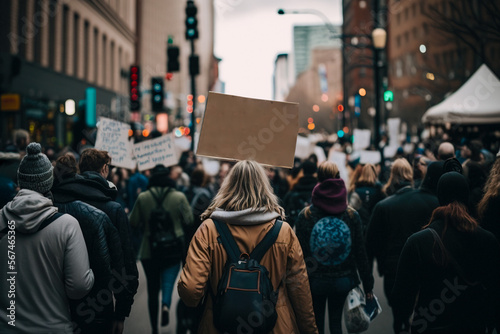Protestors take to the streets: crowd holding signs in support of change, Generative AI