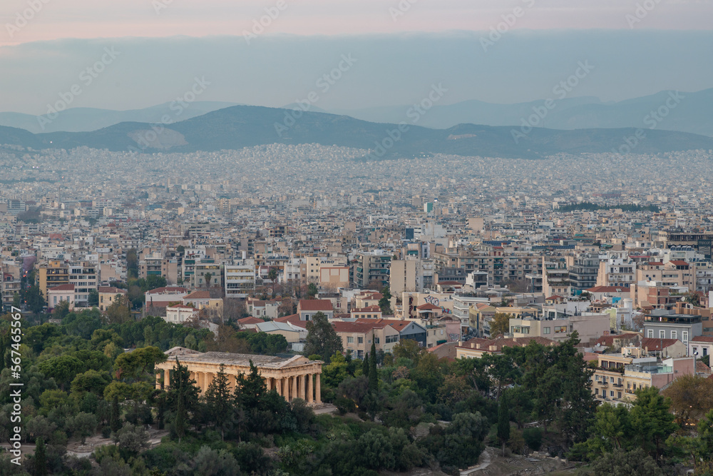 Temple of Hephaestus and Athens at Sunset