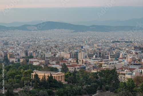 Temple of Hephaestus and Athens at Sunset