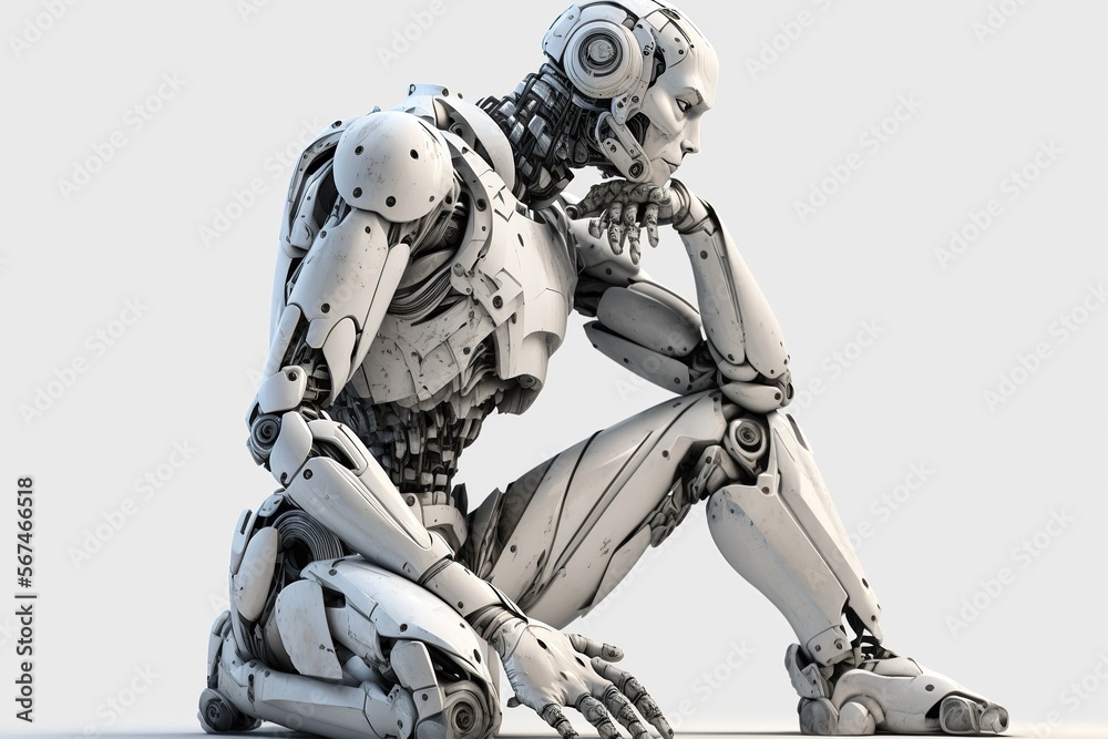 Thinking robot ,isolated white background, Generative ai
