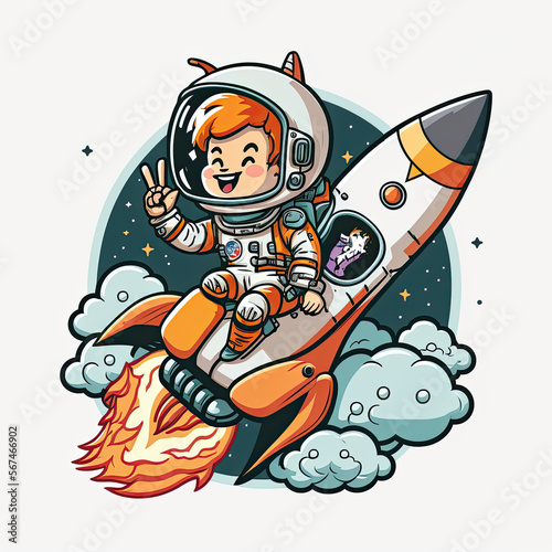 Illustration of a astronaut on a space rocket launch. Destination to a new adventure. Generative AI