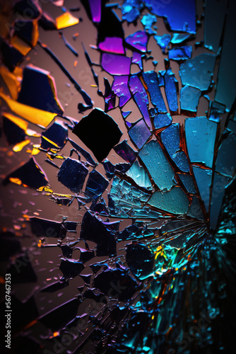 Broken colored glass, scattered into many pieces, generative ai