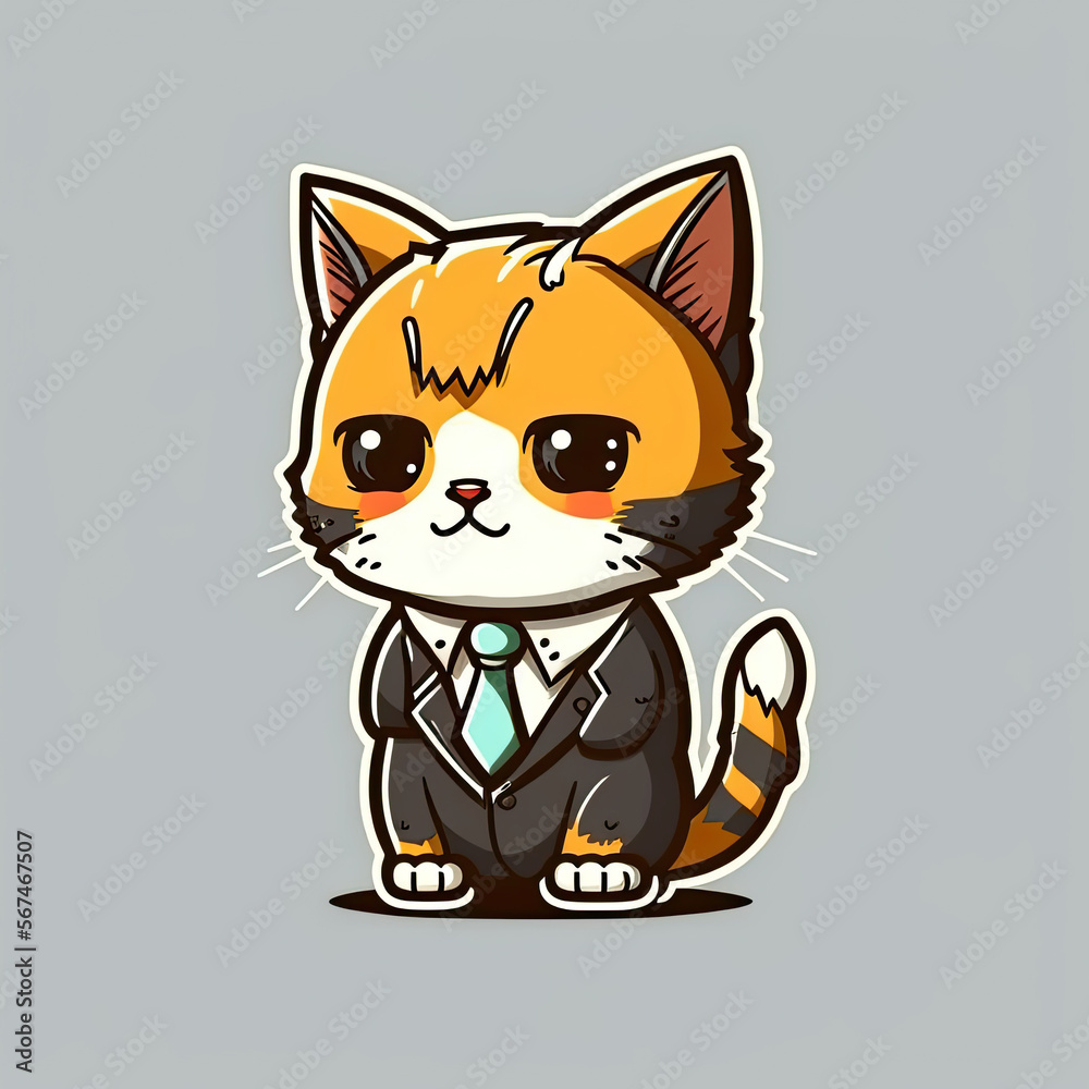 Obraz premium Funny business kitty on a colorful background. Generative AI