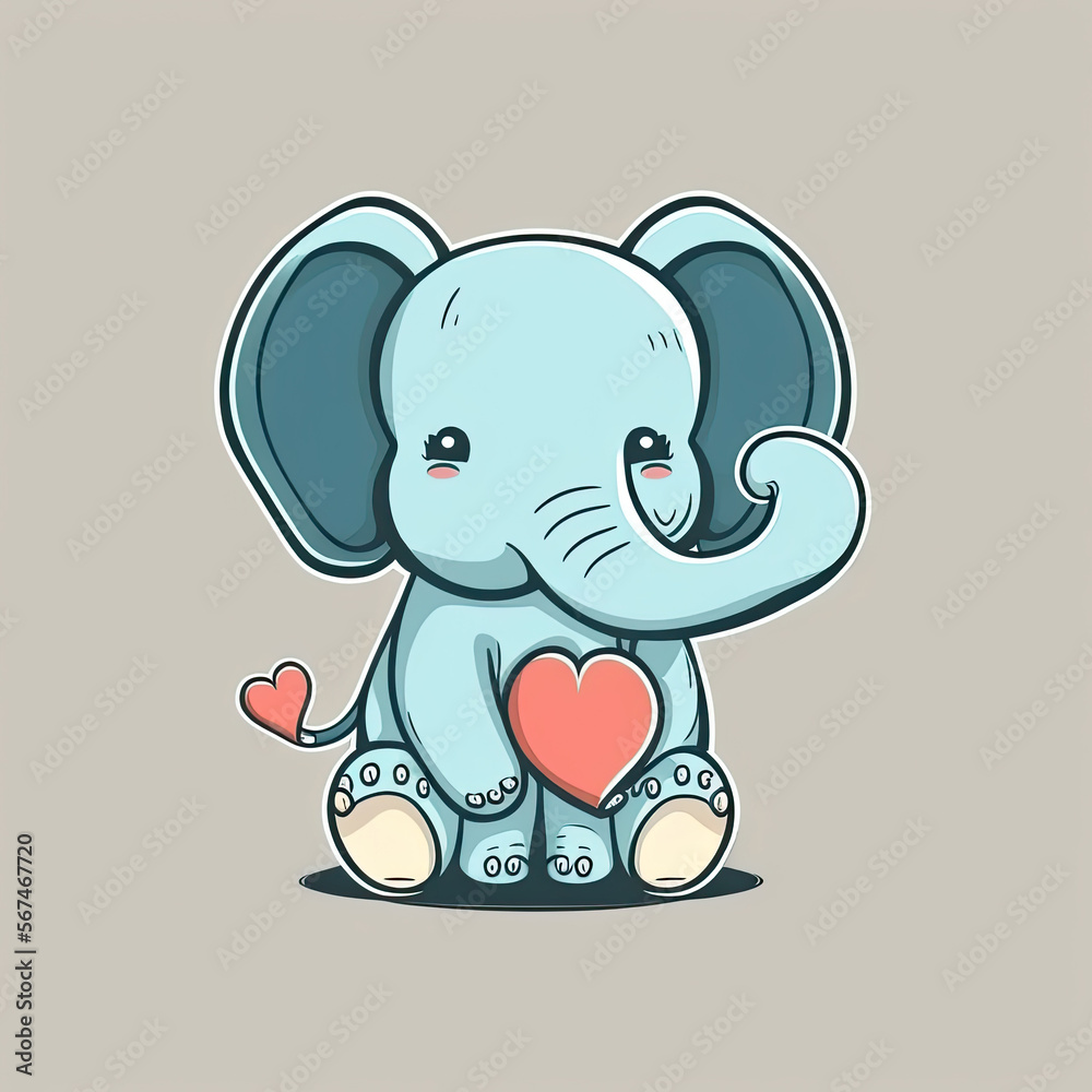 Fototapeta premium Cute Funny Elephant on a color background. Color illustration.Generative AI