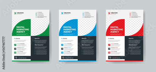a bundle of 3 templates of different colors a4 flyer template, modern business flyer template, abstract business flyer and creative design, IT company flyer and editable vector template design