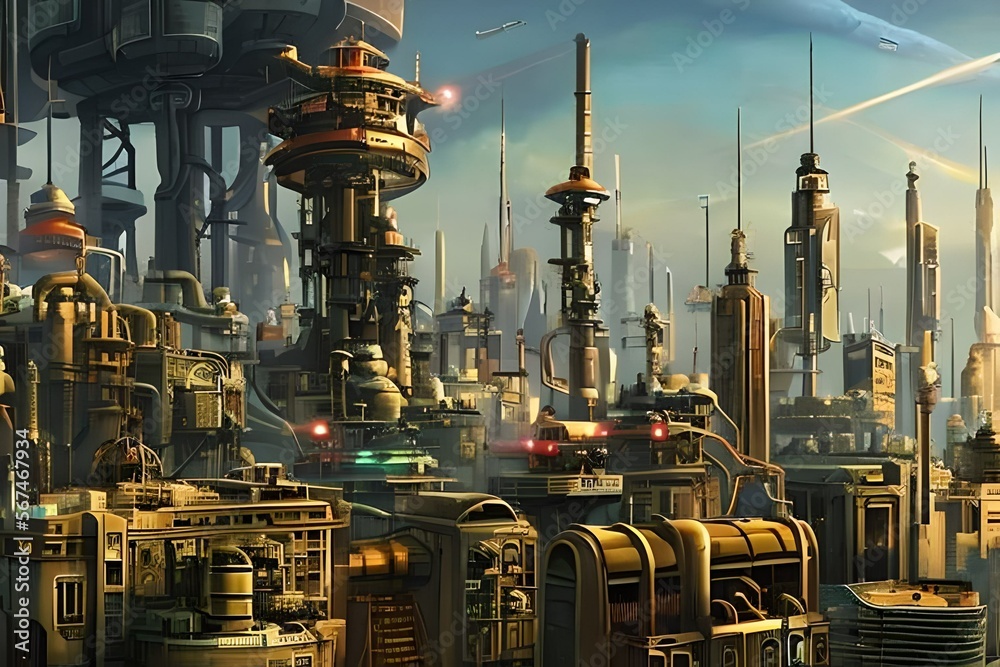 Futuristic industrial city created with Generative AI technology