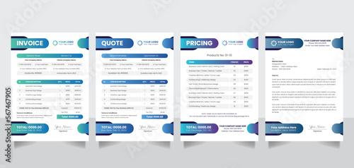 Creative business invoice quotation pricelist letterhead form design template vector