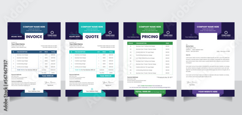 Creative business invoice quotation pricelist letterhead form design template vector
