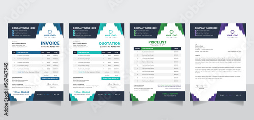 Creative business invoice quotation pricelist letterhead form design template vector