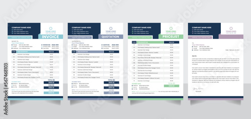 Creative business invoice quotation pricelist letterhead form design template vector photo