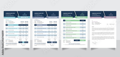 Creative business invoice quotation pricelist letterhead form design template vector