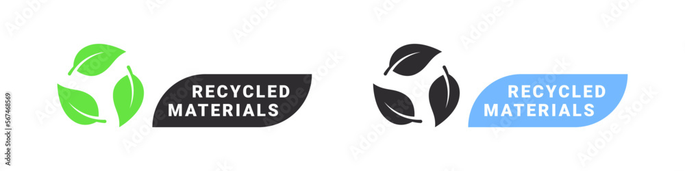 Recycled materials signs. Made from recycled materials. Packaging and recycling. Vector illustration