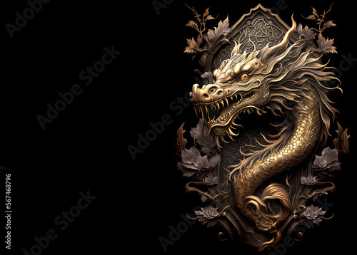  Chinese dragon statue Chinese culture symbolizes power, nobleness, honor, luck, and success. 2024 year of the dragon. Generative Ai © touchedbylight