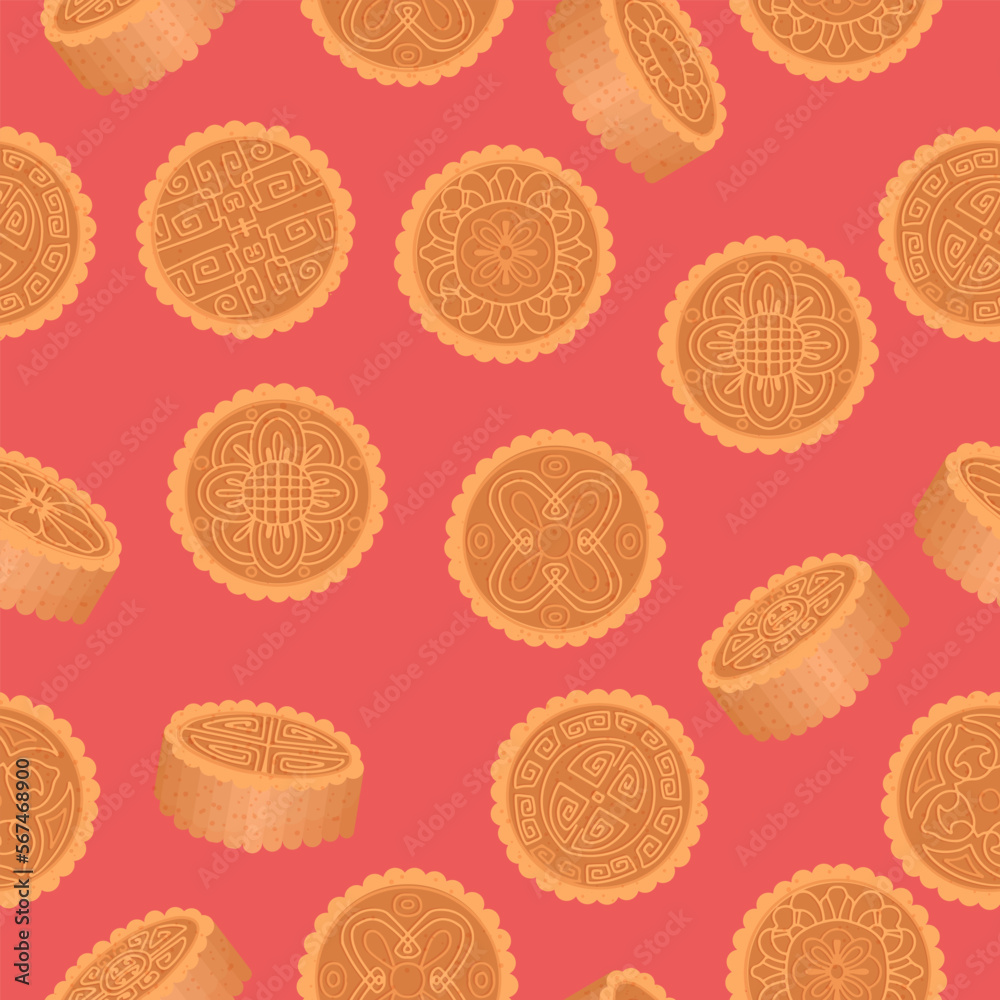 Translation Chinese Mooncake Seamless pattern, Happy Mid Autumn Festival Cakes has various patterns. Vector illustration isolated on white background Translation Chinese Mooncake Seamless pattern, Happy Mid Autumn Festival Cakes has various patterns. Vector illustration isolated on white background
