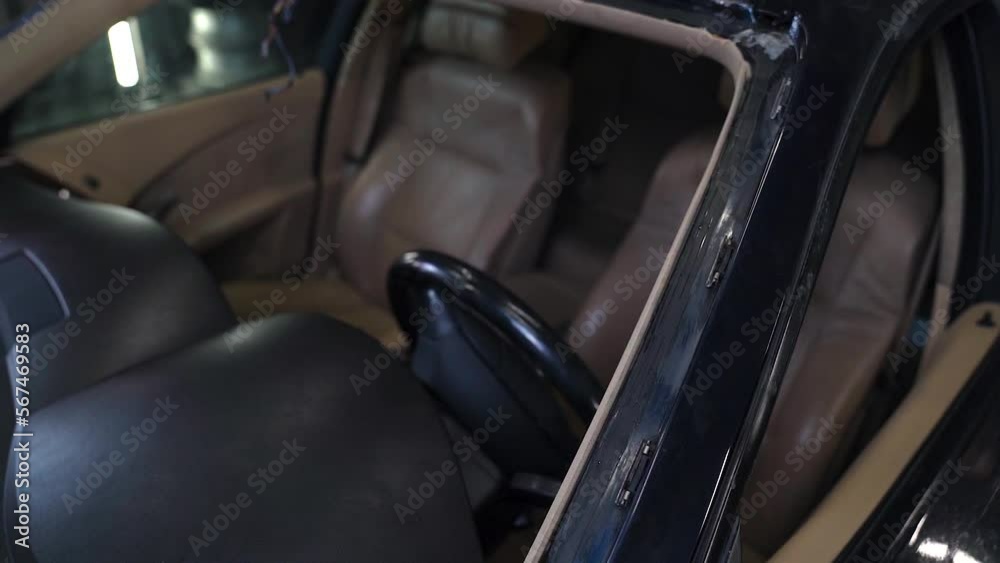 Car Without Windshield. Windshield installation .Slow Motion. Car Without Windshield. Windshield installation .Slow Motion.
