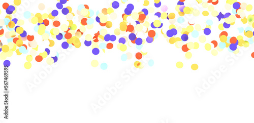 Multicolor confetti abstract background with a lot of falling pieces, isolated on a white background. Festive decorative tinsel element for design