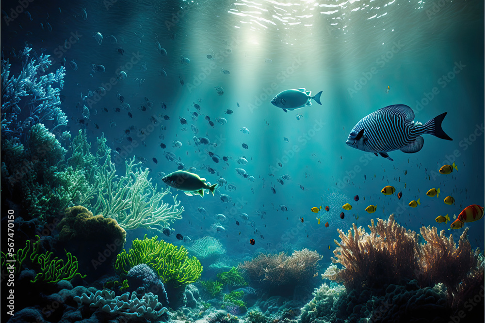 Obraz premium Sea or ocean underwater deep nature background