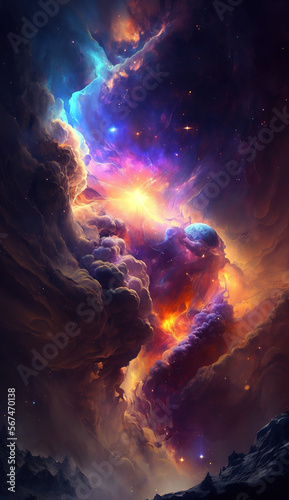 Nebula in cosmos. Supernova, galaxy, universe wallpaper. AI	