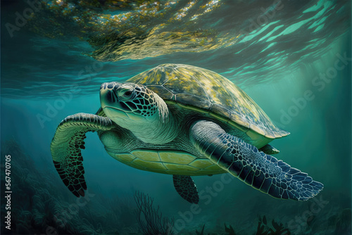 Green turtle swimming under the ocean © DarkKnight