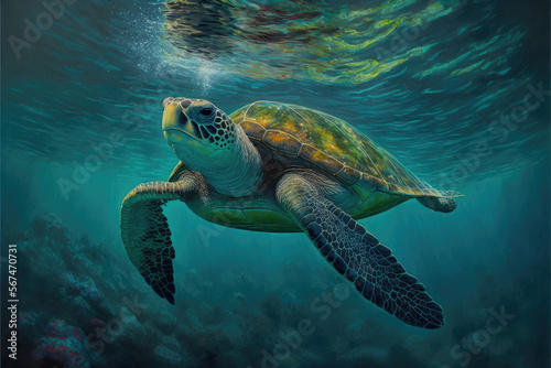Green turtle swimming under the ocean © DarkKnight