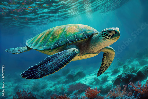  Green turtle swimming under the ocean © DarkKnight
