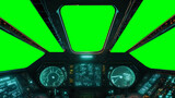 view from cockpit of spaceship, pilot view from starship shuttle green screen new quality universal colorful joyfultechnology travel stock image illustration design, generative ai