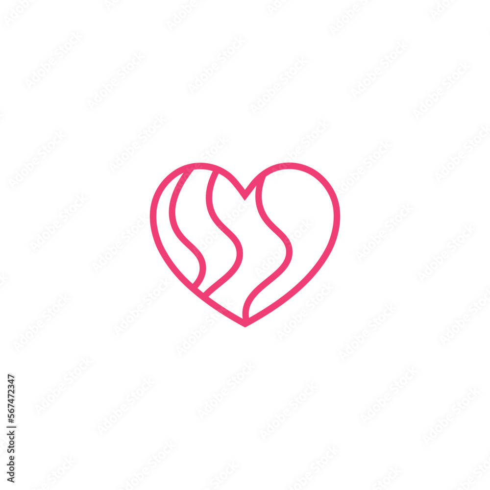 Heart Outline Icon, Love Symbol Illustration with Wavy Lines, Love Vector Isolated Symbol on White Background.