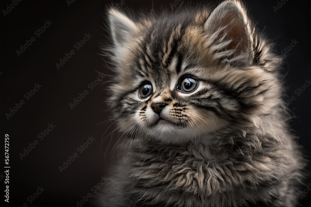 Portrait of a cute kitten with tabby fur, Generative AI