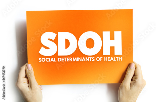 SDOH Social Determinants Of Health - economic and social conditions that influence individual and group differences in health status, acronym text on card photo
