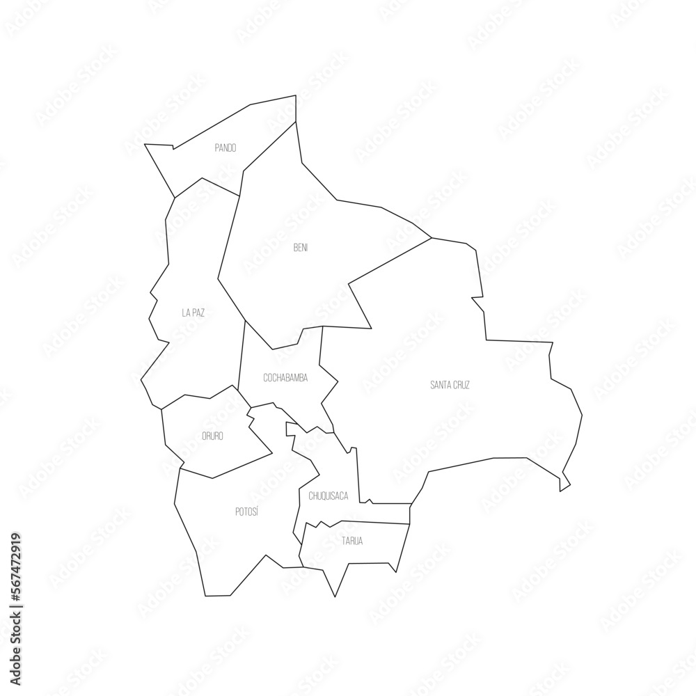 Bolivia political map of administrative divisions Bolivia political map of administrative divisions