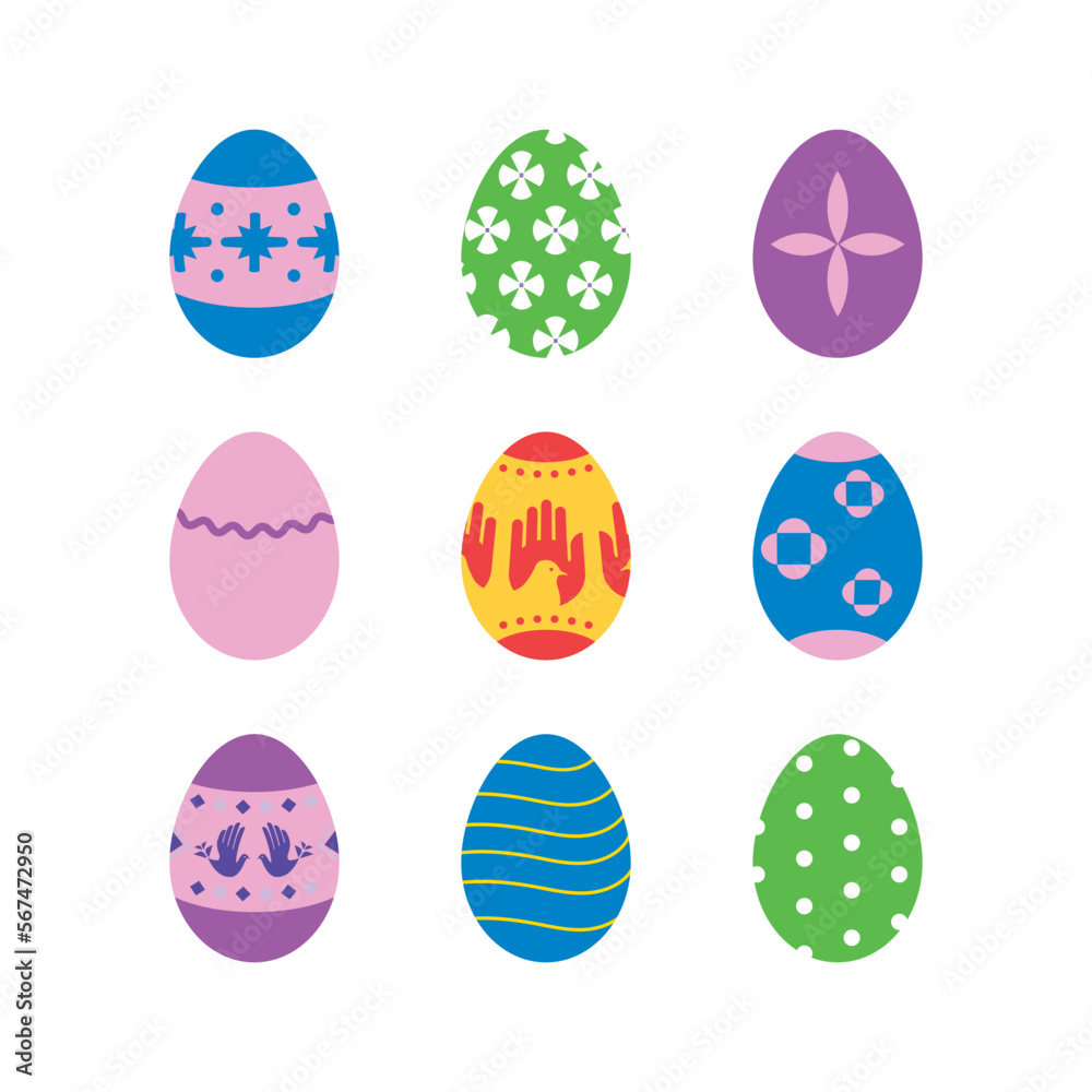 Vector Set of Colorful Easter Eggs on White Background. Happy Easter.