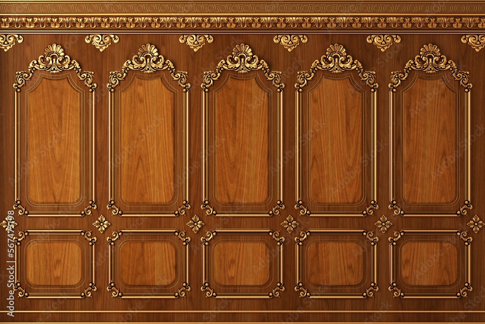 Classic wall of oak gold wood panels Stock Illustration | Adobe Stock