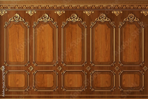 Classic wall of oak gold wood panels