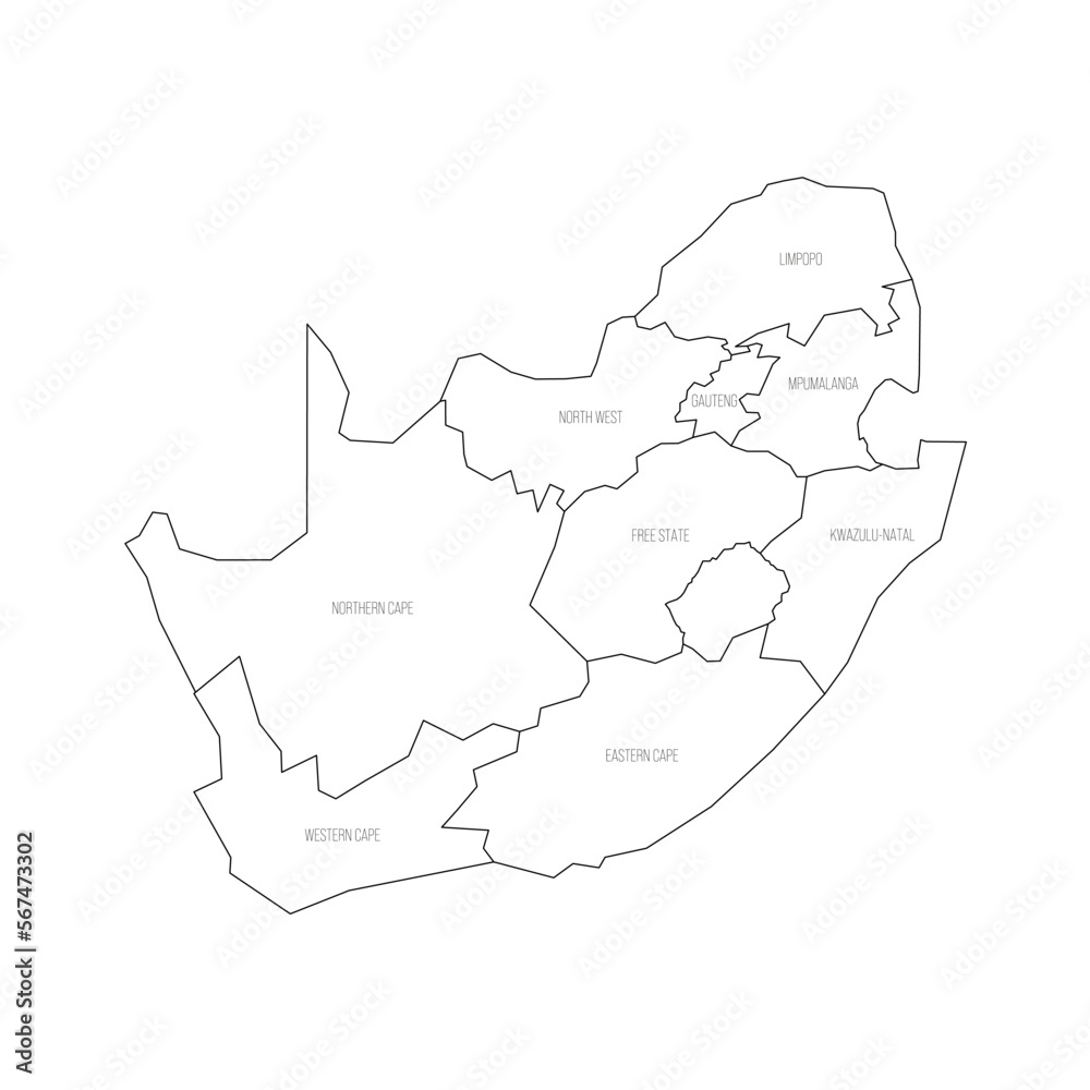 South Africa Political Map Of Administrative Divisions Stock Vector 