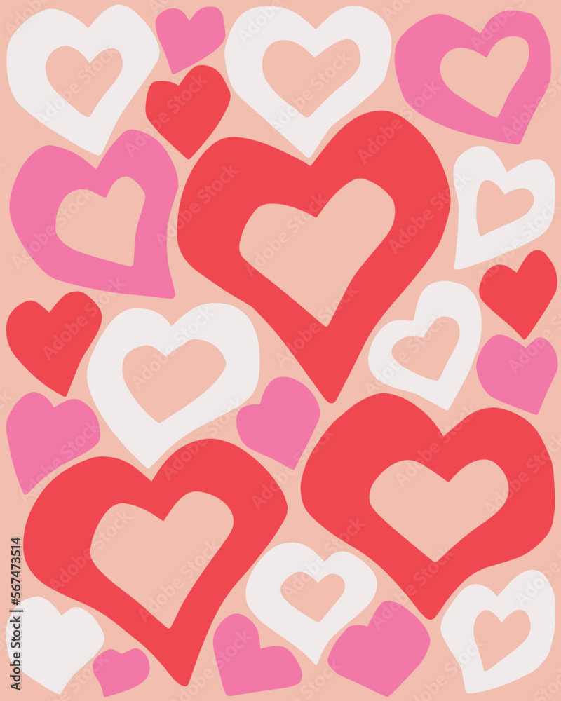 Hearts. Love. Valentine's day, February 14. Vector pattern of heart. Drawings for postcard, card, congratulations and poster. Trendy style. Trendy vector background.