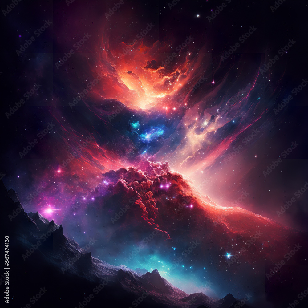 Obraz premium Colorful Waterink Style Galaxies Illustration, Cosmic Digital Art, Generative AI