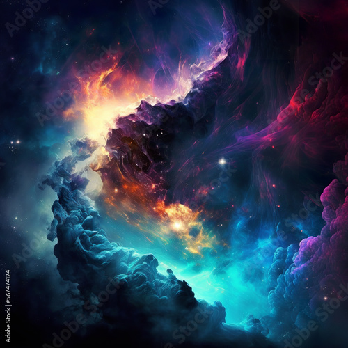 Colorful Waterink Style Galaxies Illustration, Cosmic Digital Art, Generative AI