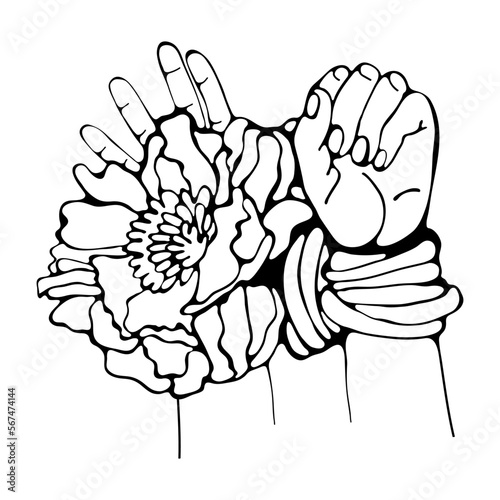 Bondage hands. Hands tied up with rope illustration in vector