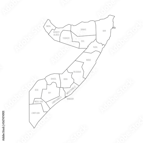 Somalia political map of administrative divisions