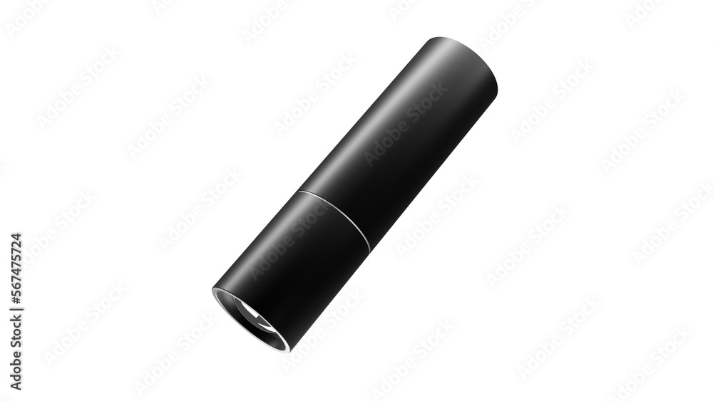 Modern black pocket LED flashlight in minimal style isolated on transparent background. 3D render Modern black pocket LED flashlight in minimal style isolated on transparent background. 3D render